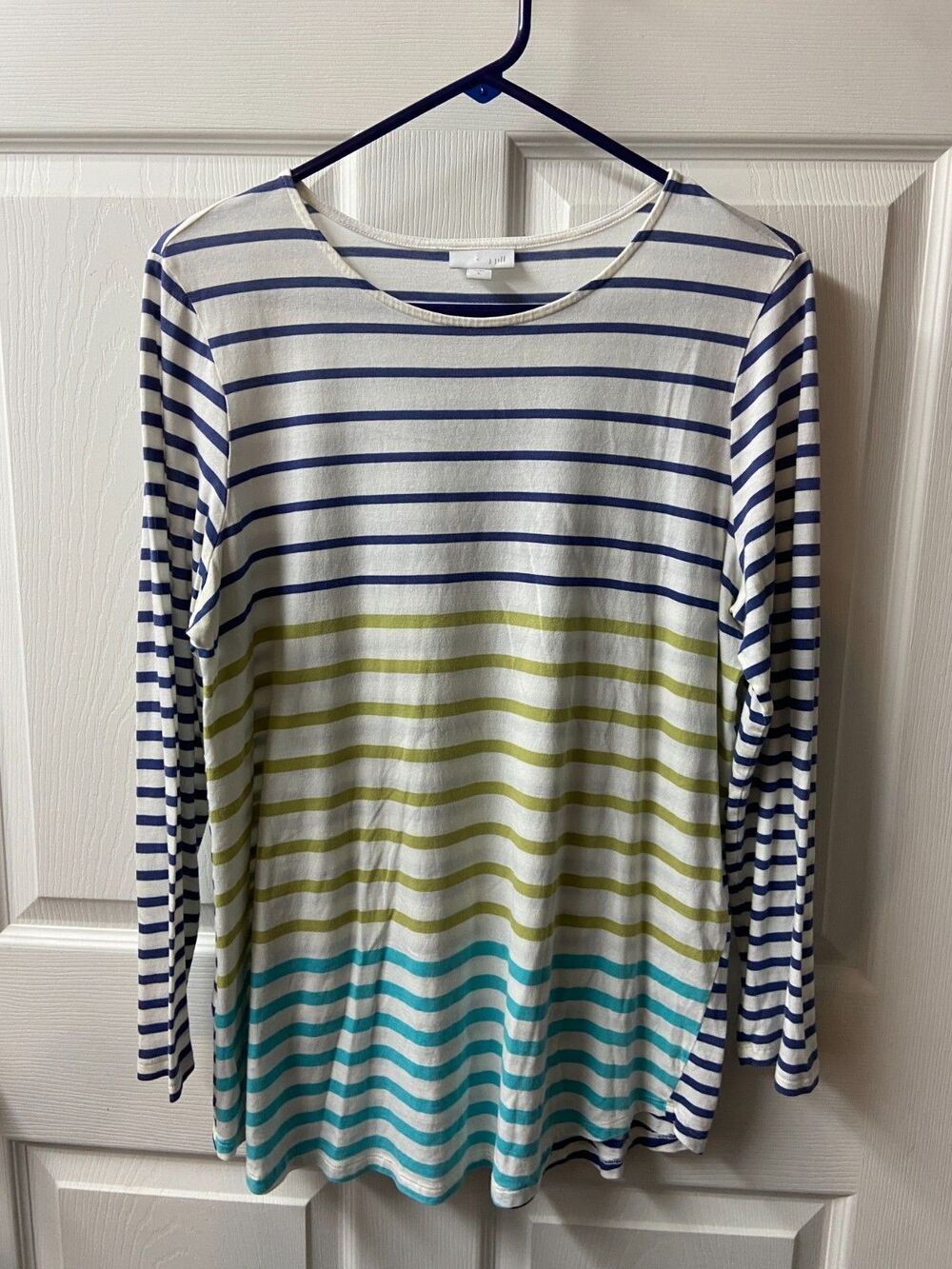 J Jill Top Womens Large Multi Colored Striped Knit Tunic Blouse Classic Capsule